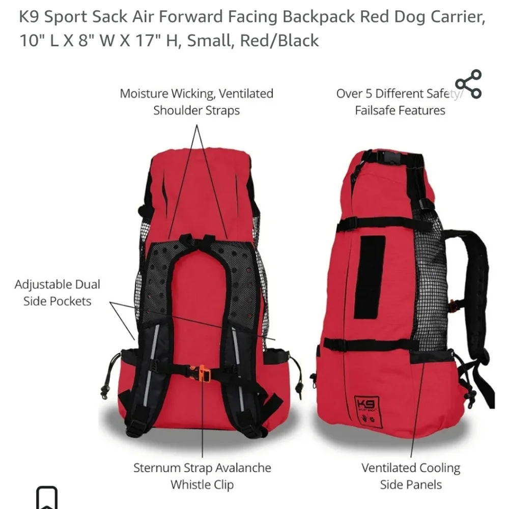 K9 Sport Sack Air Forward Facing Backpack Red Dog Carrier, small medium …